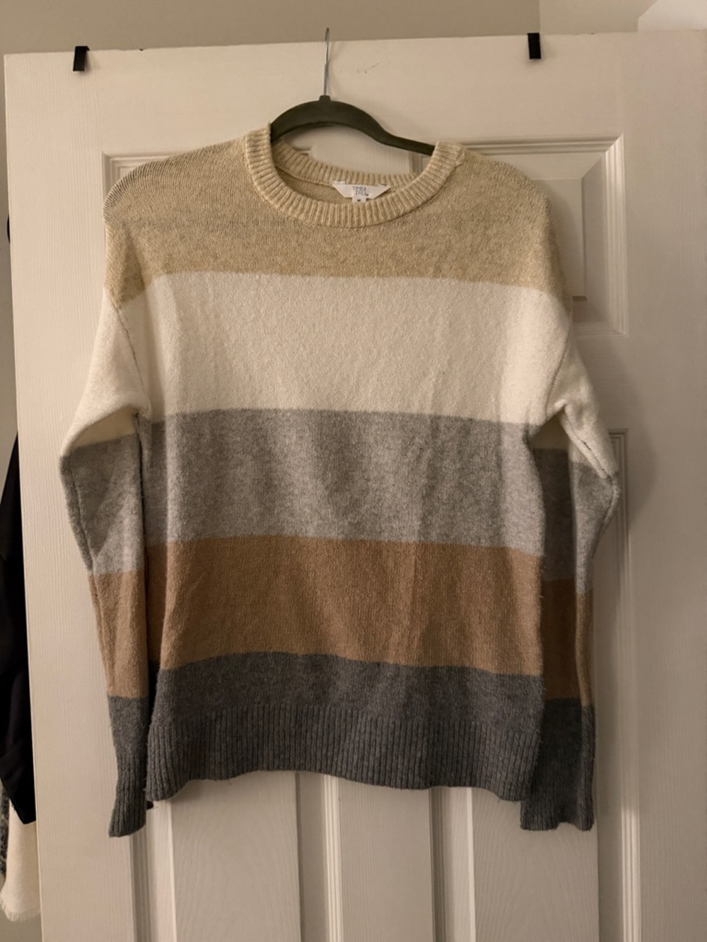 Women’s Crewneck Stripe Sweater in Cream, Tan & Gray